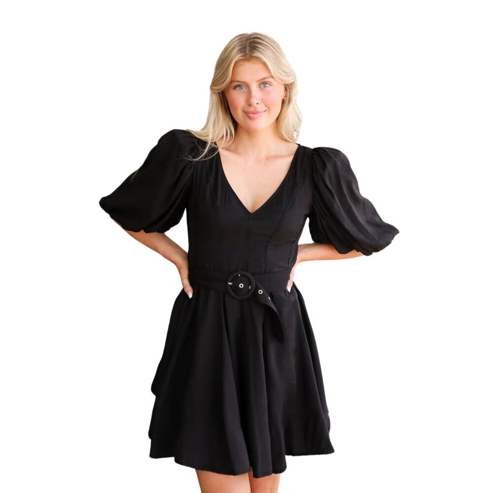 ✨New✨ SOFIE THE LABEL Puff Sleeve Mini Dress With Belt | Black | Small